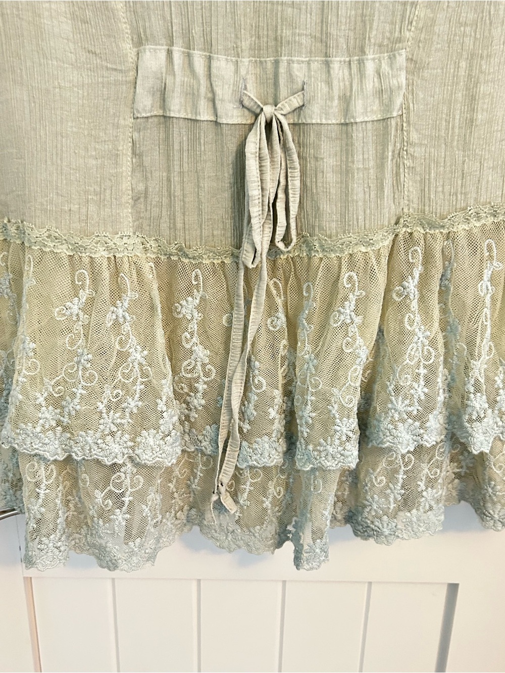 Pretty Angel Sage Green Crochet Top Witchy Fairy Cottagecore Y2K Large - Picture 7 of 10